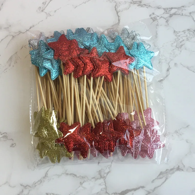 100 шт. мини топперы в виде сердца и звезд для кексов Топпер торта на день рождения