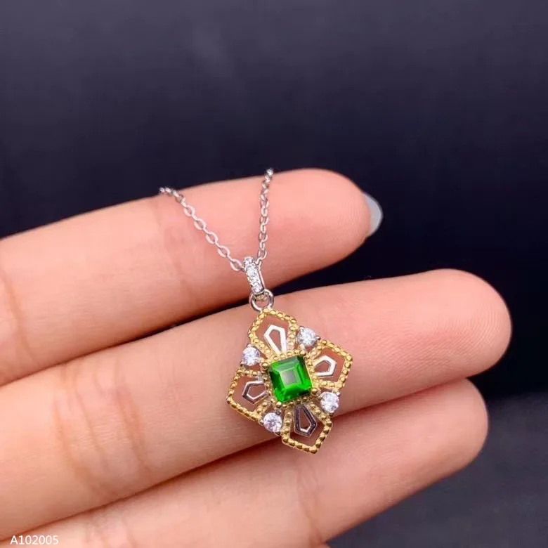 

Jewelry 925 sterling silver inlaid natural diopside gemstone female models gold-plated color chain pendant support detection