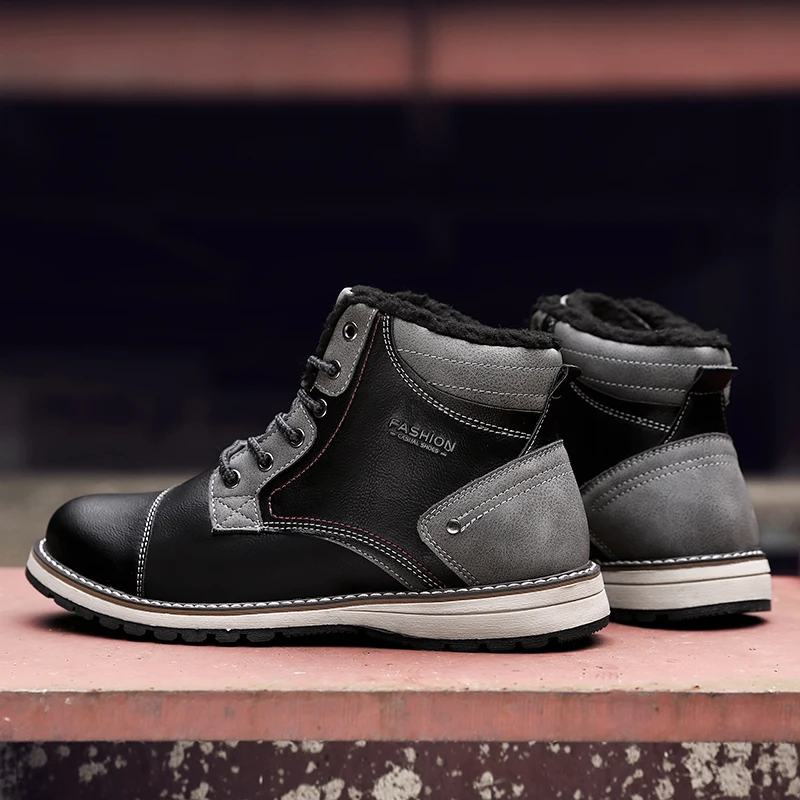 

Winter Men Boots 45 New Work Boots Warm Plush Shoes Male Casual Botas Hombre High Top Luxury Sneakers Krasovki Zapatos De Hombre