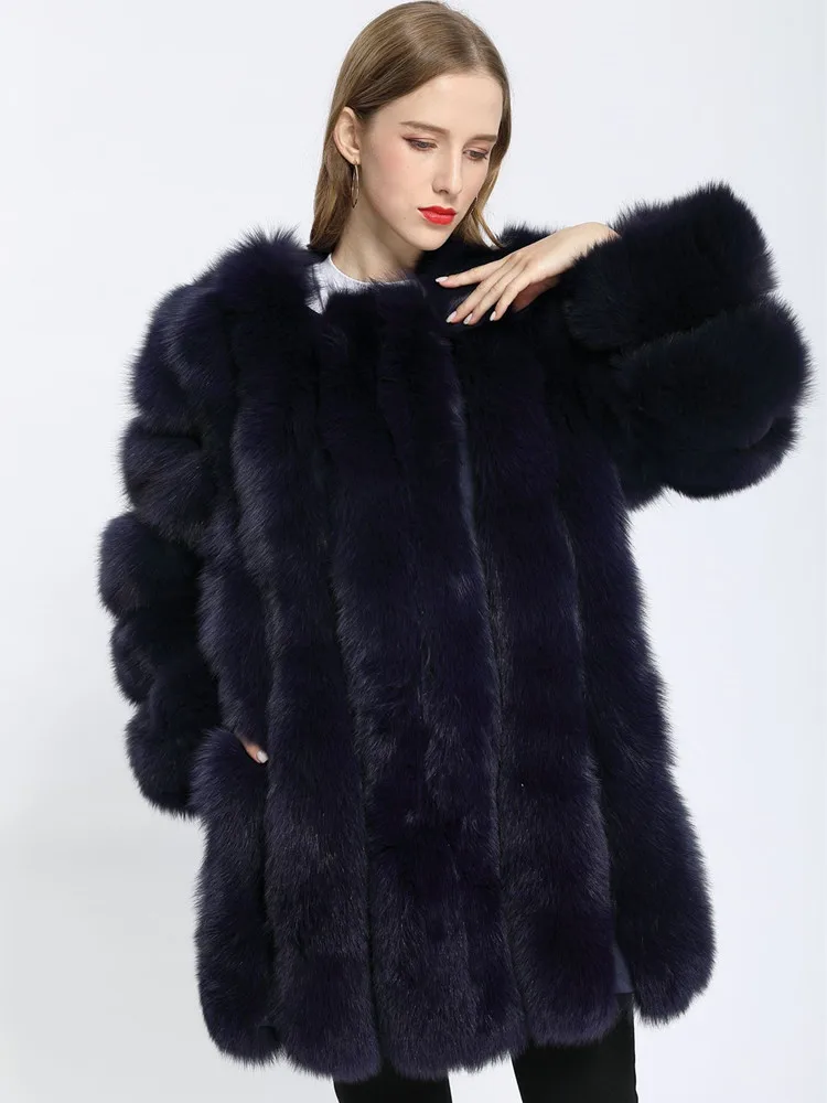 

Real Fox Fur Long Coats Jackets Luxury Natural Fur Warm Medium Overcoats Women Plush Thick Outwear Winter Fashion Clothing