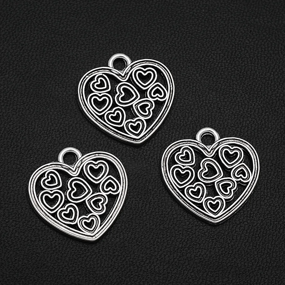 

25pcs/Lot 19x20mm Antique Silver Plated Hollow Charms Alloy Metal Heart Pendant For Handmade Diy Tibetan Jewelry Making Findings