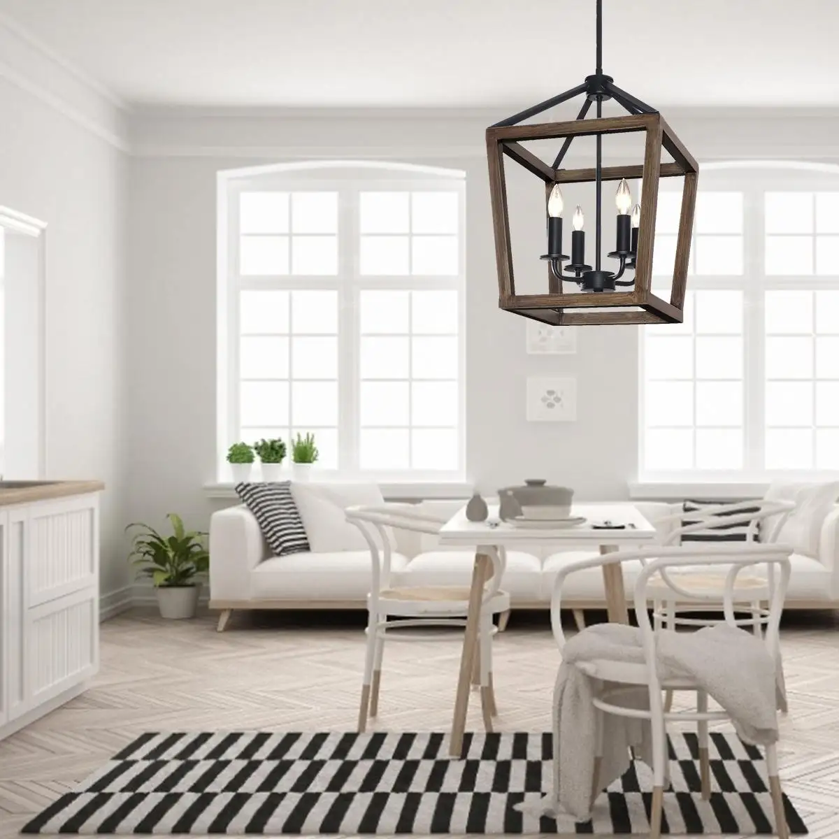 

Wooden Cage Frame Chandelier Rustic Metal Adjustable Height Pendant Light Ceiling Hanging Light Oil Rubbed Bronze