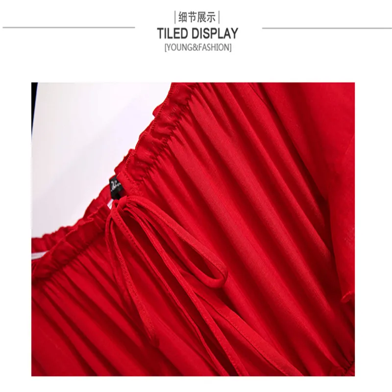 

2021new summer style women's Chiffon dress Fashion sexy one Word led petal sleeve elastic waist falbala elegance Plus-size dress