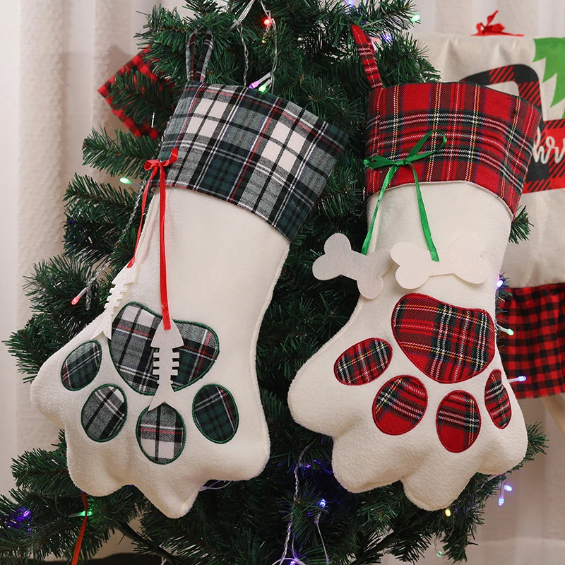 

Big Christmas Stockings Dog Cat Paw Shape Decorative Socks Christmas Tree Pendant Xmas Home Decor