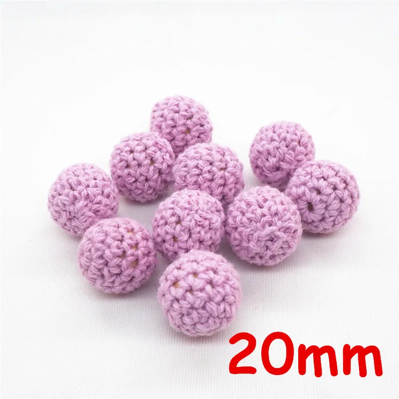 Lilac Chenkai 50 шт. 16 мм 20 мм Круглый Вязание Хлопок крючком деревянные бусины шарики для DIY украшения для прорезания зубов ожерелье игрушка - Цвет: Lilac