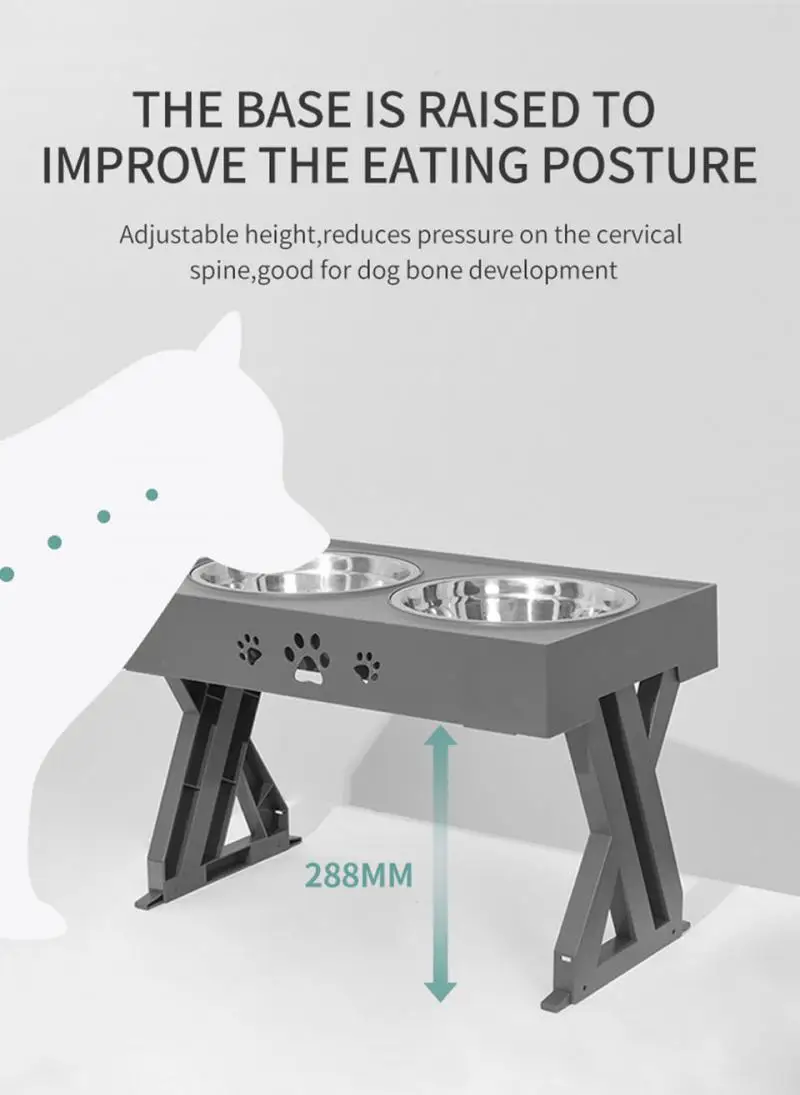 

Pet Cat Dog Accessories Double Non-Slip Bowl Adjustable Heights Table Cat Food Feeding Dish Water Feeder Removable Bowl