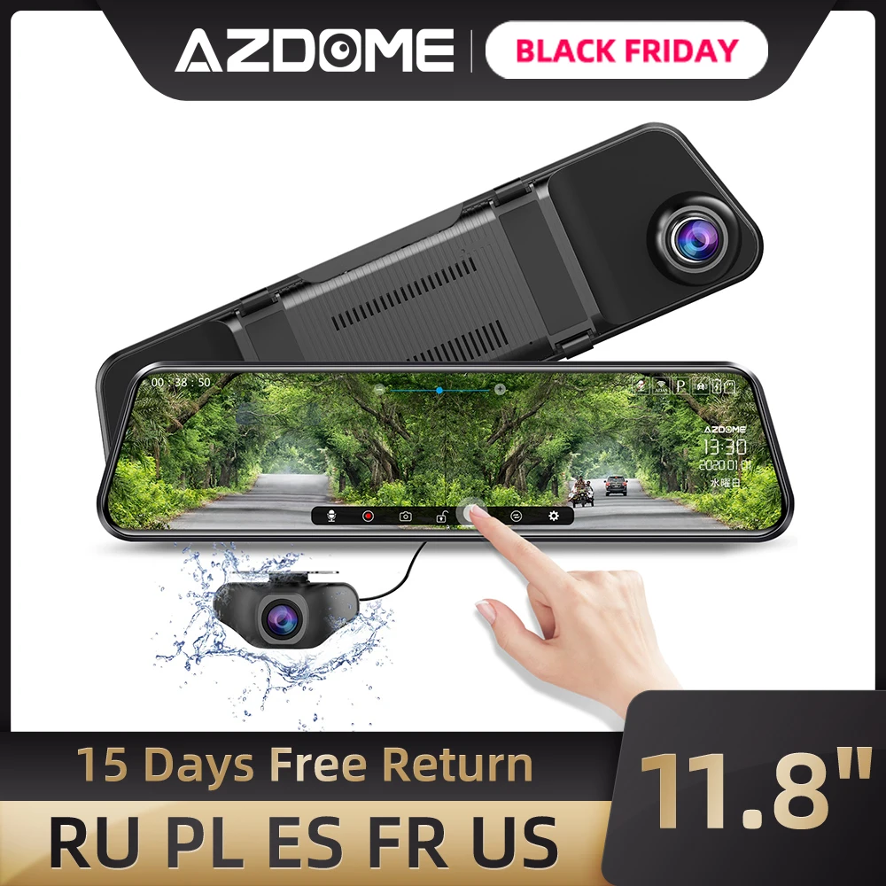 Видеорегистратор AZDOME PG17 12 дюймов 1296P два объектива ночное