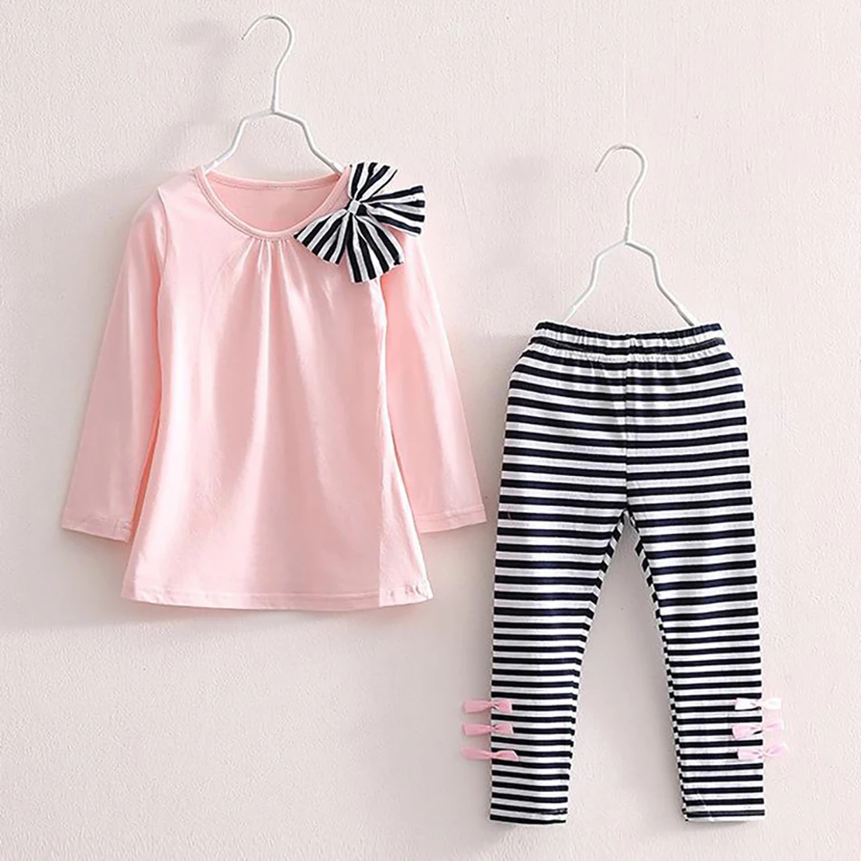 

Toddler Girls Clothes Outfit 2PCS Top+Stripe Leggings Children Clothes Spring Cotton Casual Suit Girls Costume