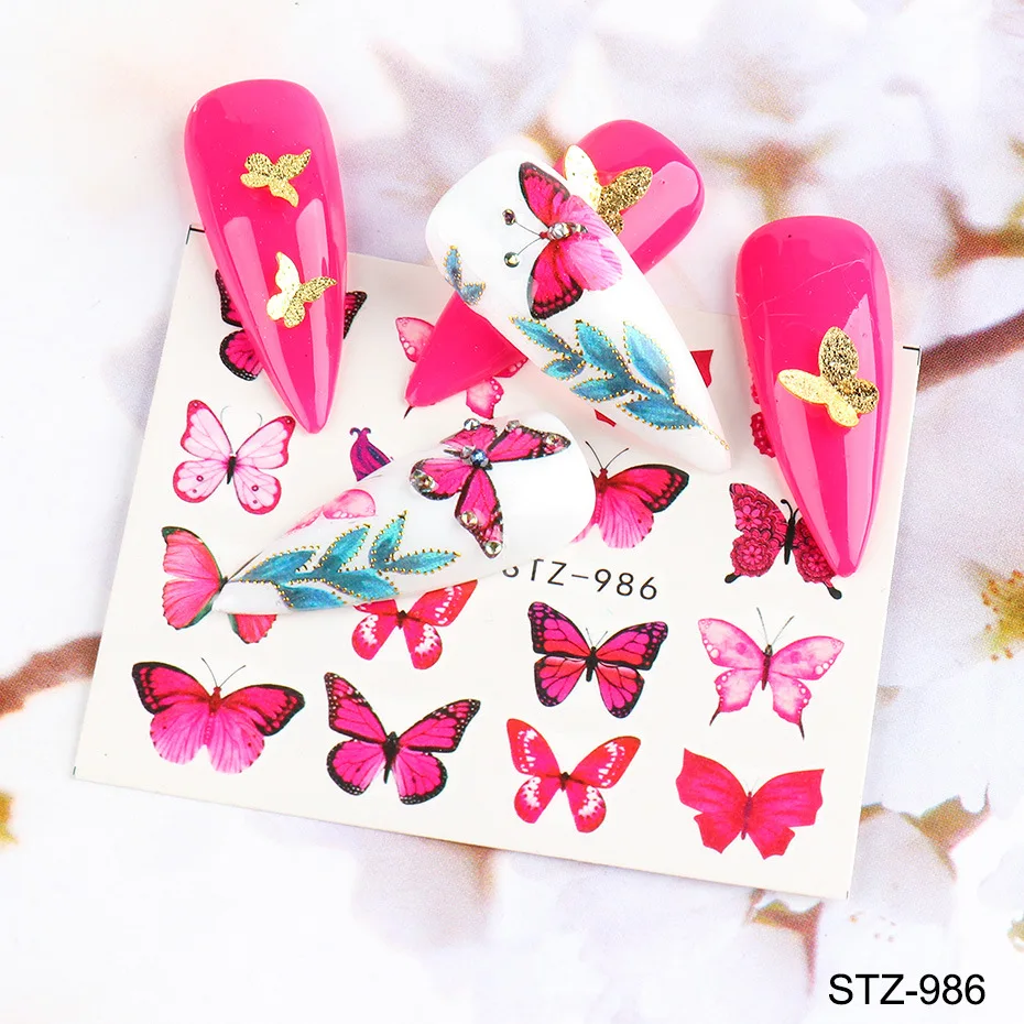 30 шт 6 см * 5 бант бабочка наклейки для ногтей Клей слайдеры красочные синие цветы