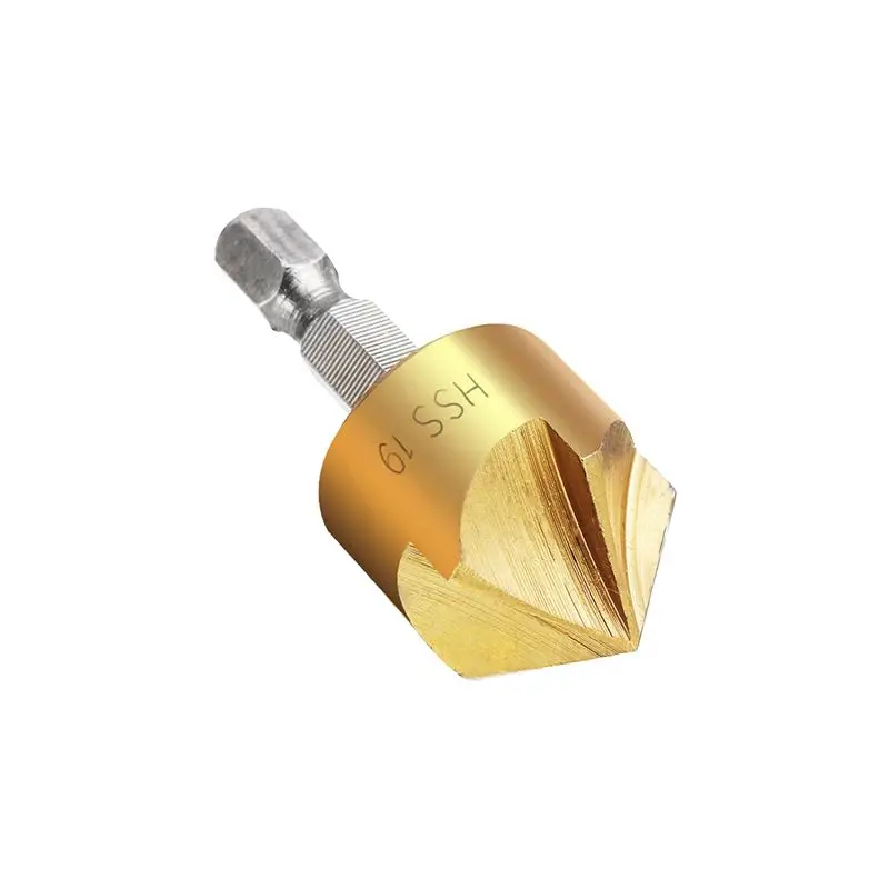 

6 x 5 Flute 90degree 1/4inch Hex HSS Countersink Drill Bit Set Chamfer Cutter 6-19
