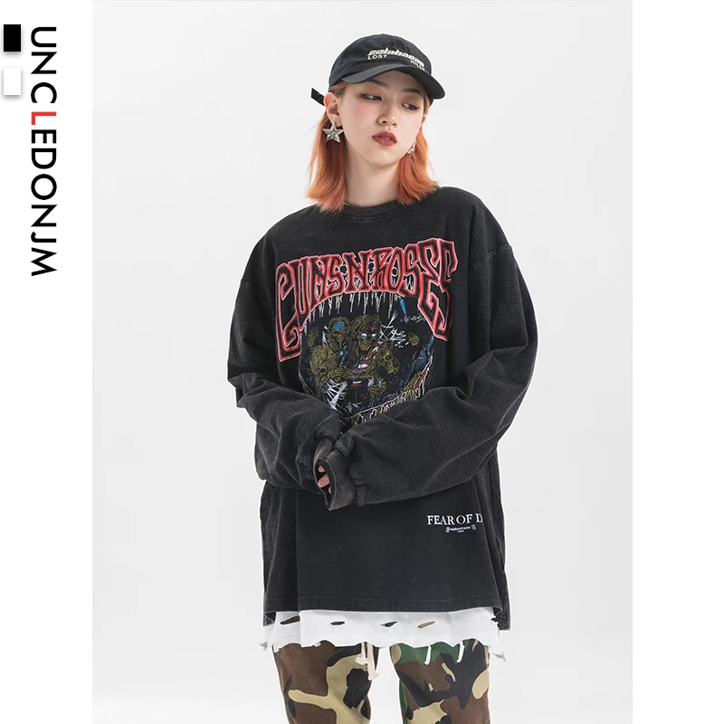 UNCLEDONJM Streetwear Women T Shirt Long Sleeve Harajuku Tshirt Hip Hop Print T-shirts Autumn Causal Tops Tees Tops ME-1990