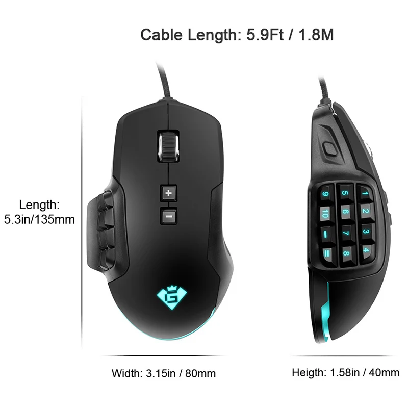 

USB RGB Wired Gaming Mouse 24000 DPI 16 Buttons Programmable Game Mice Backlight Ergonomic for Laptop PC Computer