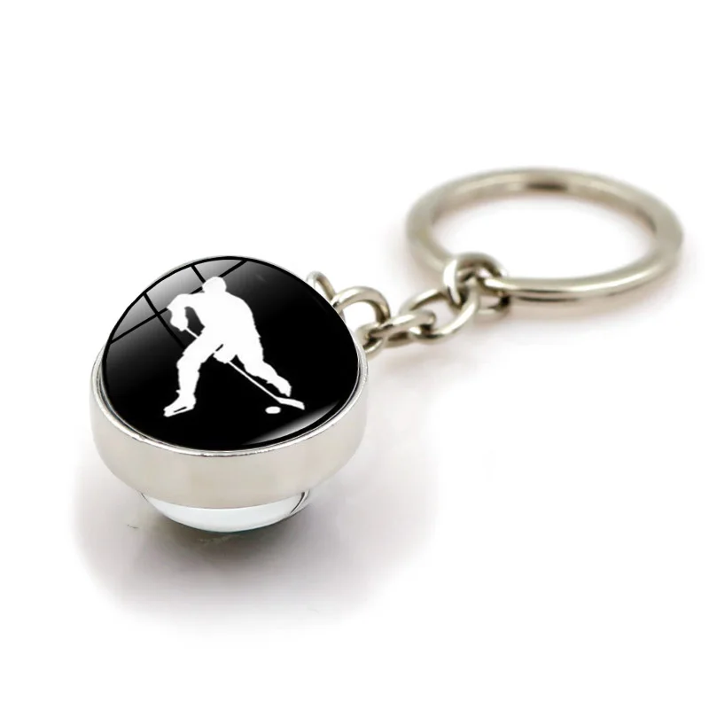 Элегантный брелок для хоккея с шайбой винтажный стиль ключа со стеклянным