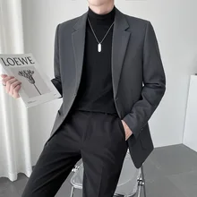 OIMG Autumn new men's casual suit dark stripes loose suit Korean light mature style men's suit jacket (1)