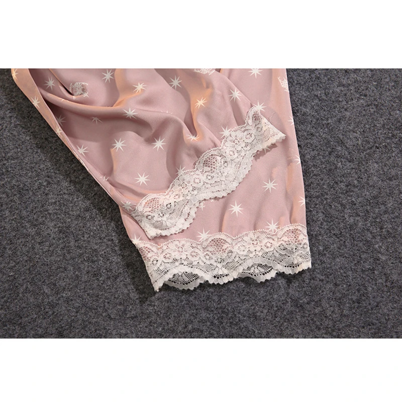 

2021 Autumn Style Lingerie Sleepwear Leisure Pajamas Set Female Nightgown Silk Satin Women Nightwear Sleepwear Casual Homewear