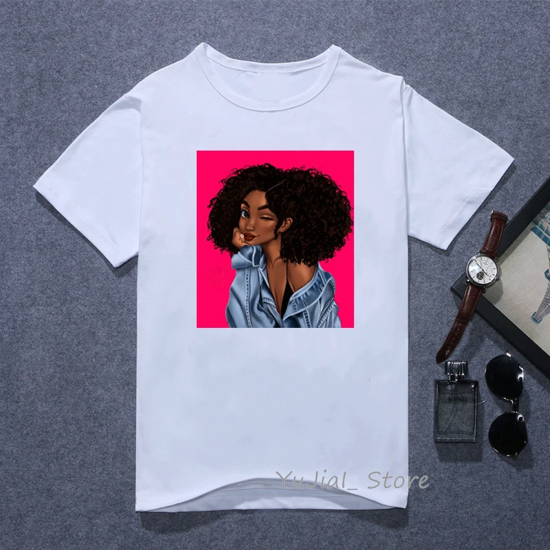 Y101775 Melanin Poppin футболка vogue Футболка женская черная африканская кудрявая волосы девушка футболка с принтом femme harajuku одежда женская футболка Топы - Цвет: Y101775