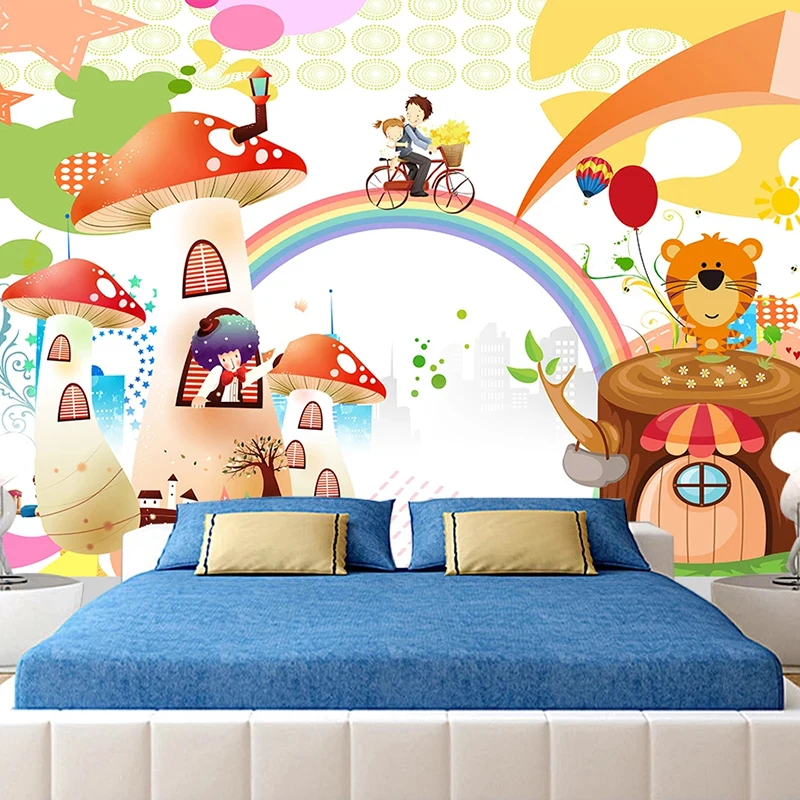 Роспись на заказ мультфильм Радуга гриб дом животное детская комната мальчики