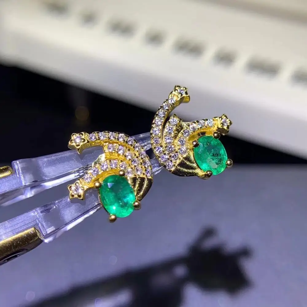 Simple and delicate, precious gemstone  Natural emerald earrings, Colombian emeralds, professional natural gem shop, 925 silver,