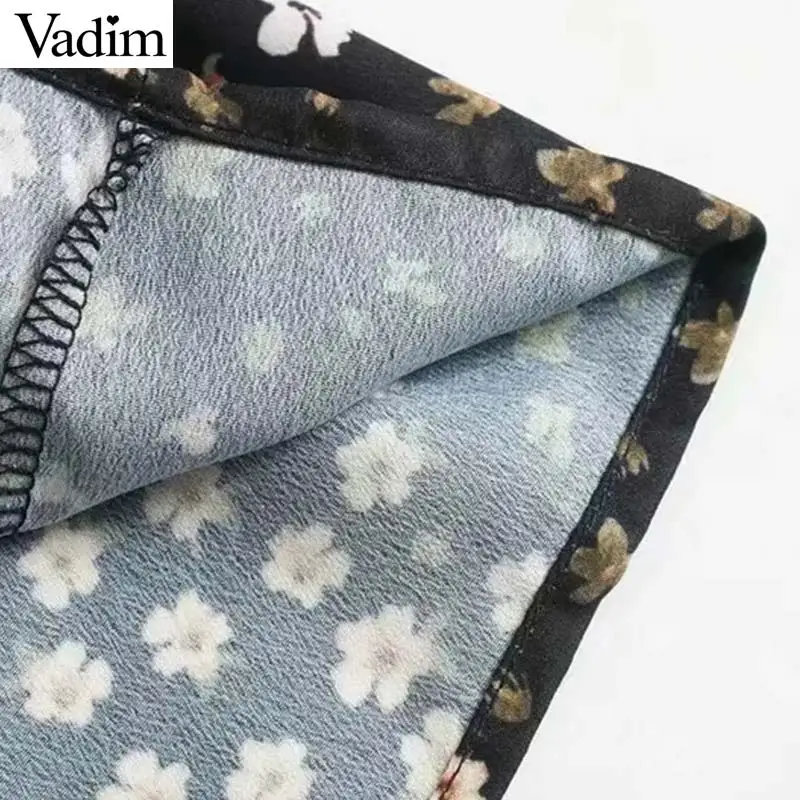 Vadim женское винтажное платье миди с цветочным узором длинным рукавом и круглым