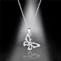 stainless steel hollow butterfly necklace fashion long chain choker women girl gift handmade pop trendy jewelry wholesale