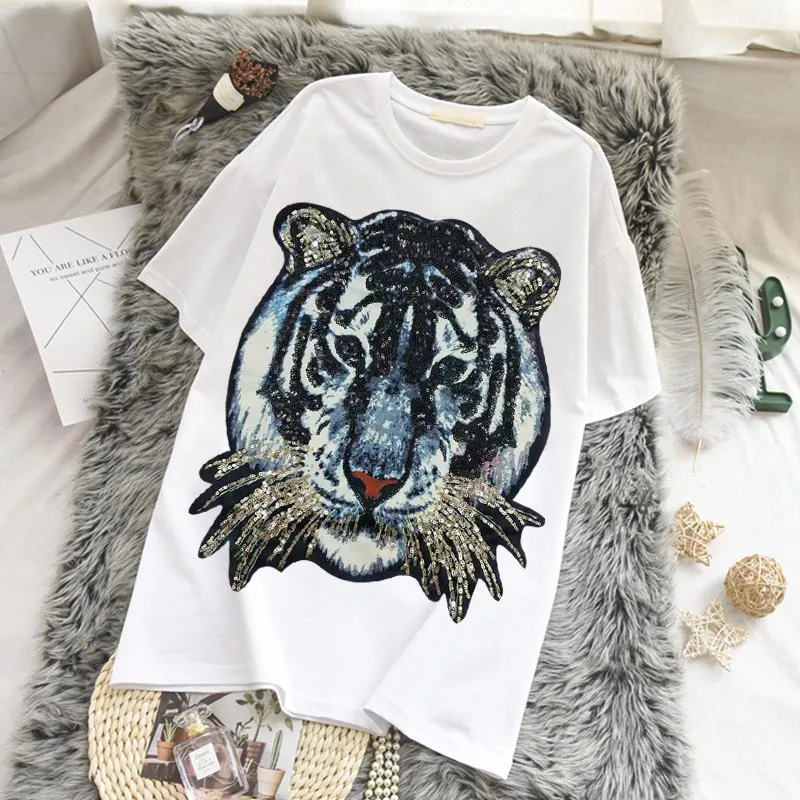 2 шт. большие модные бусины с головой тигра вышитые блестками нашивки для одежды