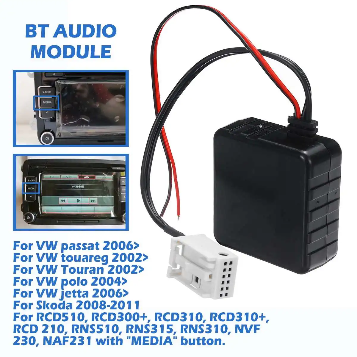 

Wireless 5-12V Car bluetooth 5.0 Module AUX Cable Adapte For VW RCD510 300+ 310 310+ CD Host Unit