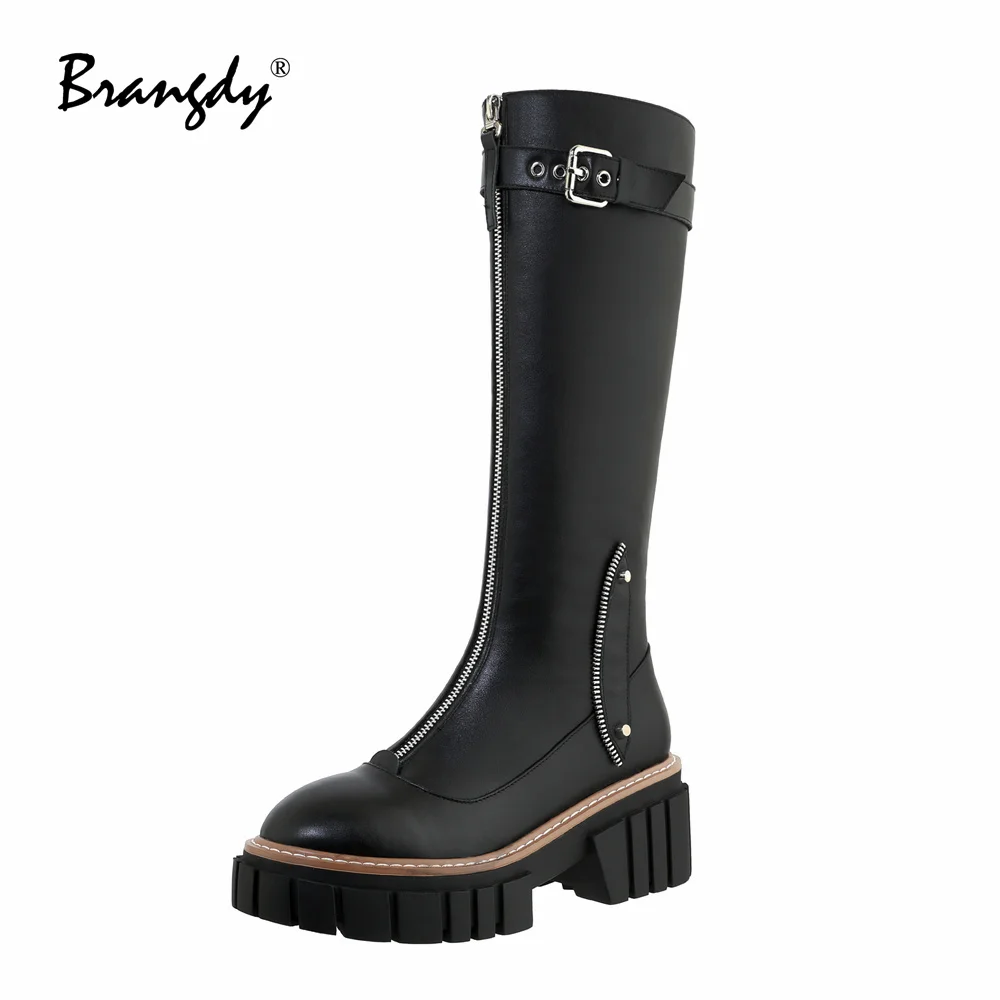 Brangdy Женские сапоги ботинки женские зимние модные до колена из натуральной кожи
