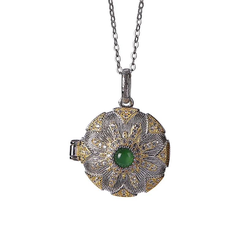 

S25 Sterling Silver Gold Plated Natural Emerald Pendant personality fashion European and American temperament ladies gawu box