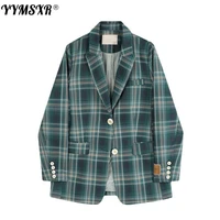 high quality womens suit jacket 2022 new korean retro version autumn loose plaid long sleeve ladies office blazer fashion