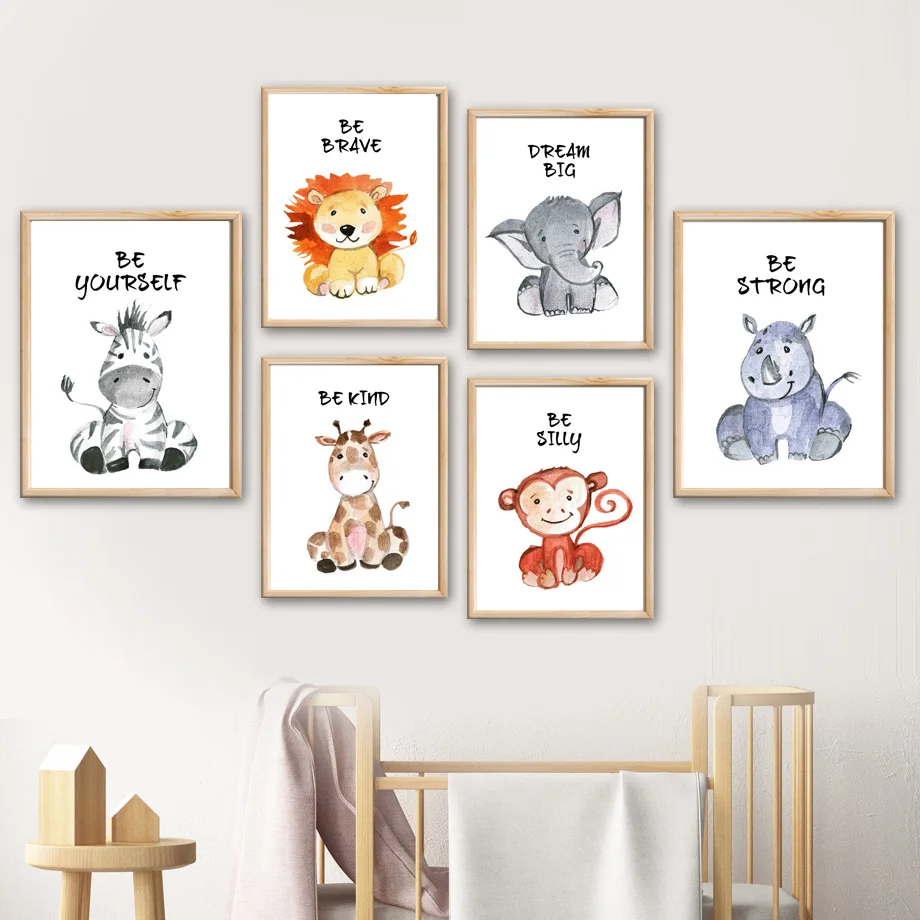 

Zebra Lion Rhino Monkey Giraffe Brave Wall Art Canvas Painting Nordic Posters And Prints Wall Pictures Kids Kawaii Room Decor