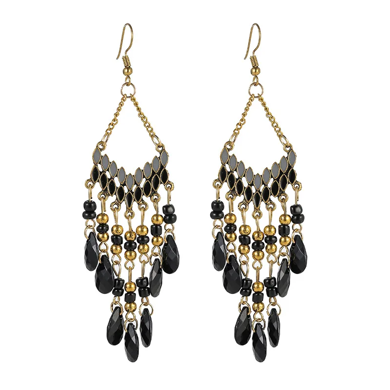 

Classic Ethnic Trendy Sector Corful Crystal Beads Dangle Earrings 2020 Long Wedding Earrings Hangers