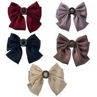solid color three layer knot oversized bow steel clip womens elegant and versatile fabric spring clip zircon crystal jewelry ba