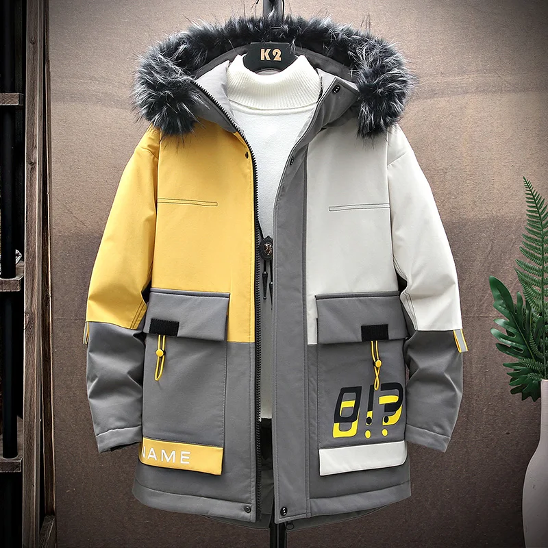 New 2022 Winter Men's Parkas Thicken Cotton Padded Hooded Jackets With Removed Fur Collar Streetwear Warm Coat Tops Windbreaker