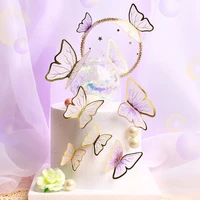 10pcs cake toppers decoration handmade painted purple butterfly topper for wedding birthday party baby shower baking supplies