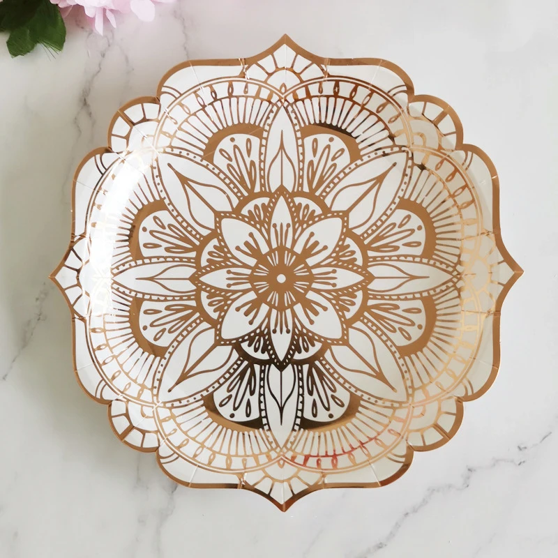 9inch plate 8pcs 8 шт./лот цветок розовое золото бумажные тарелки для дня рождения праздничные блюда Пастельная тарелка с золотой фольгой детский душ свадебный Декор посуда - Цвет: 9inch plate 8pcs