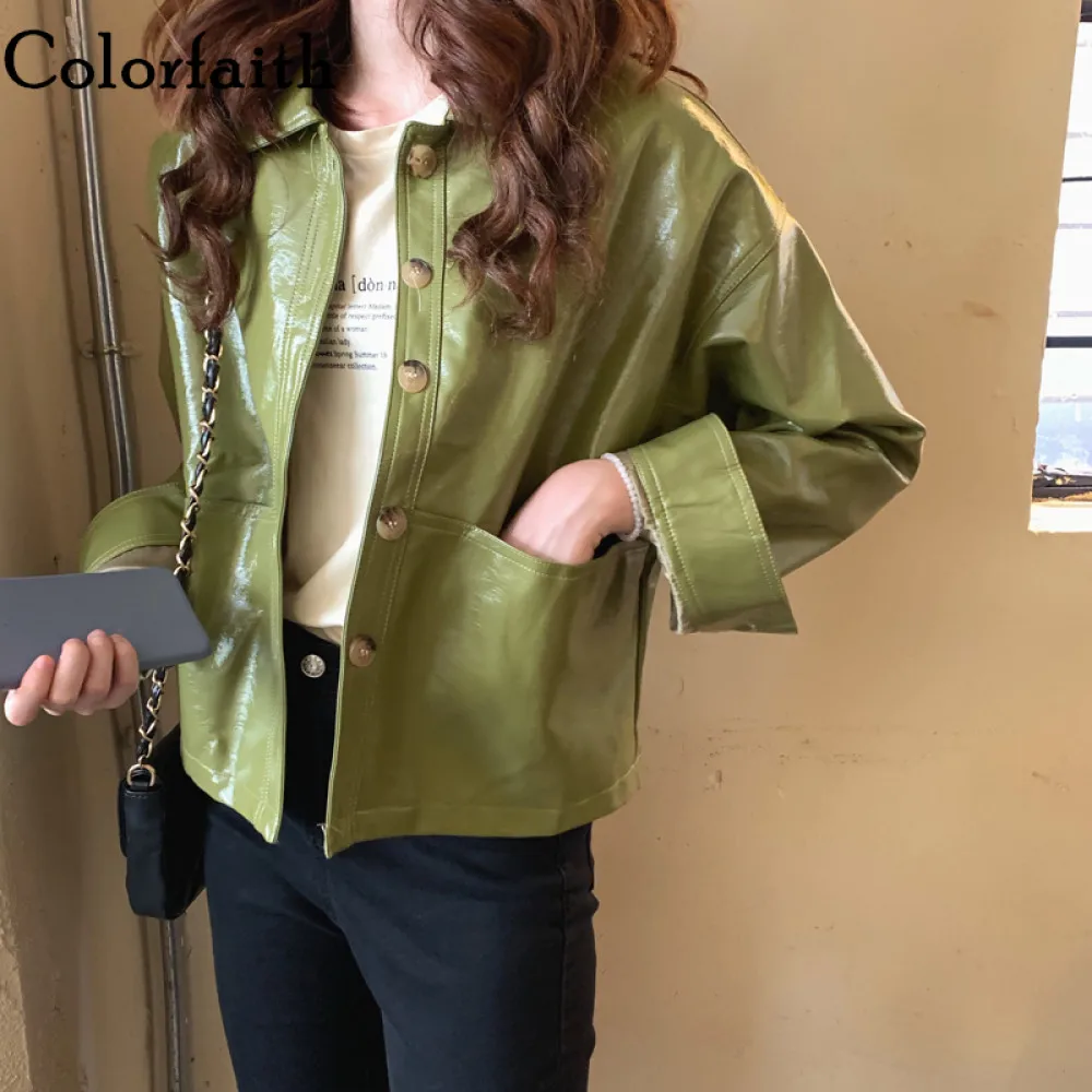 Фото Женская кожаная куртка с карманами из ПУ кожи | одежда