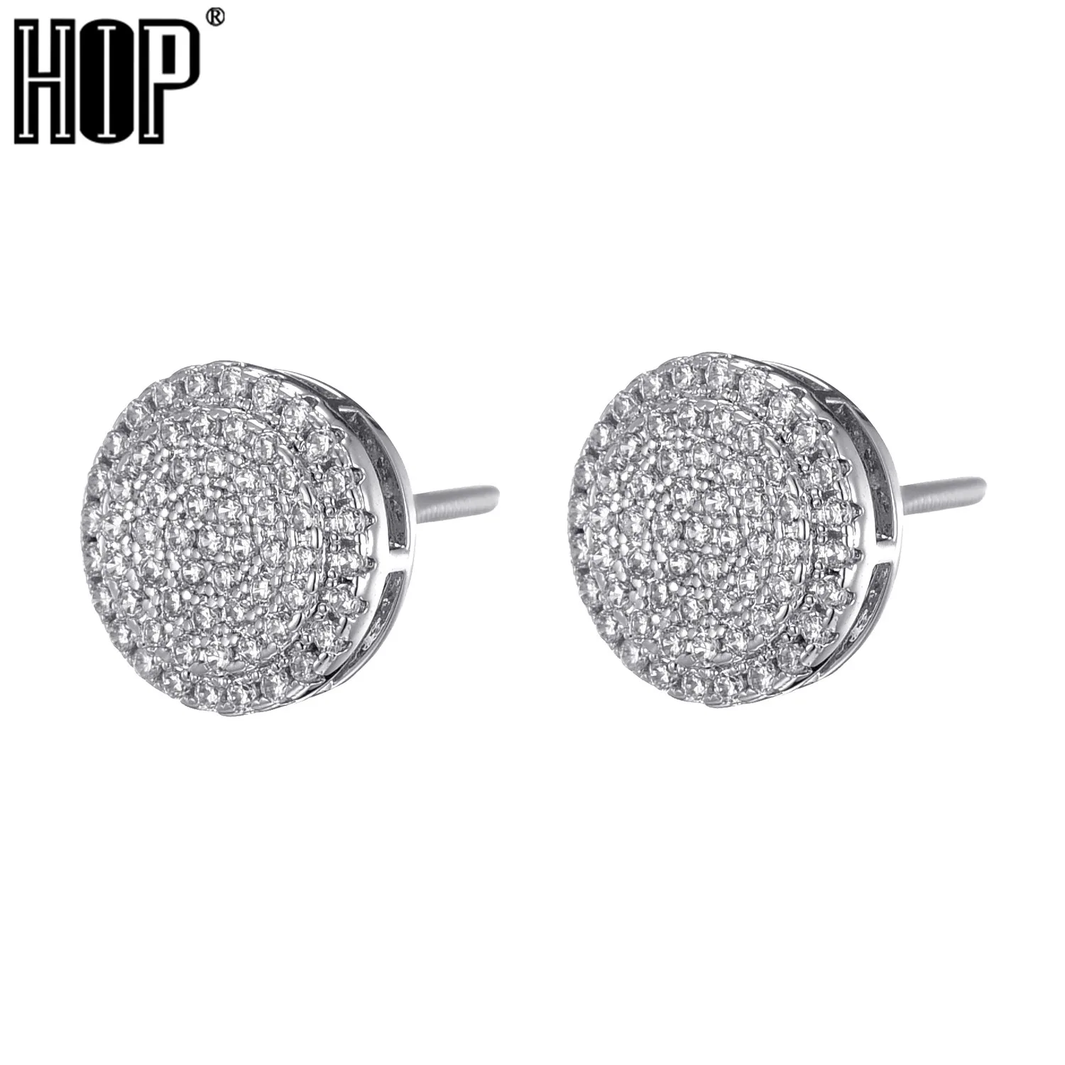 

Hip Hop Iced Out Bling Stud Earrings For Men Women Luxury Golden Full Micro Pave Cubic Zircon Round Stud Earring