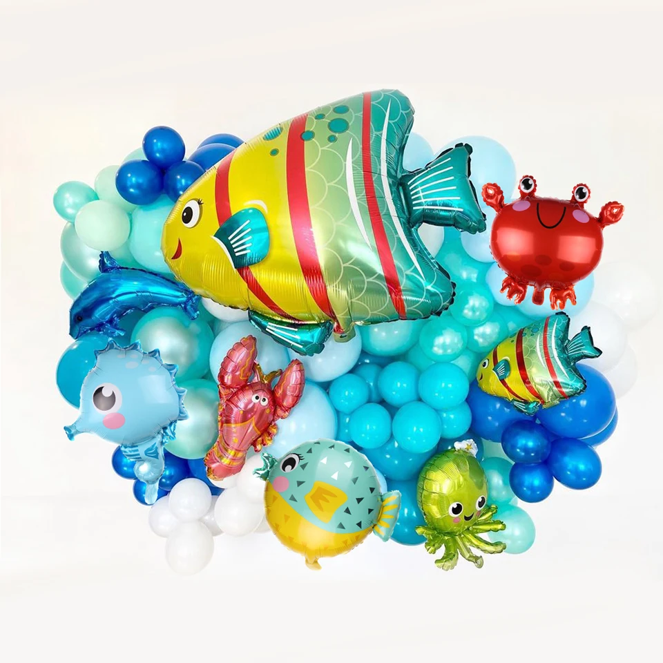 129pcs ocean theme balloon kit cartoon sharkfish under sea animals balls kids birthday gifts diy party decoration home supplies free global shipping
