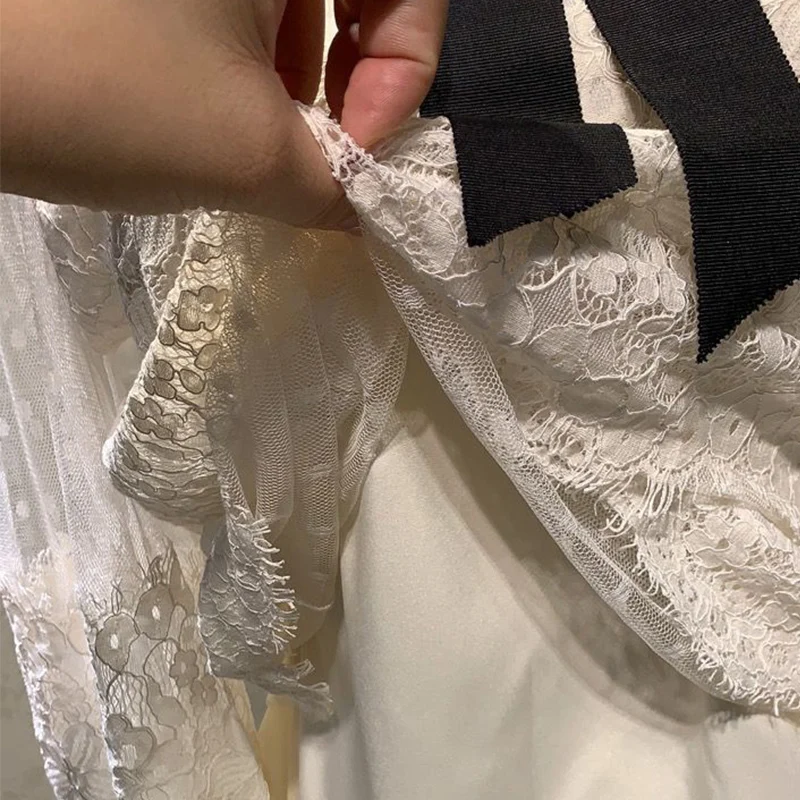 Женская кружевная блузка с бантом и воротником-стойкой полупрозрачная рубашка