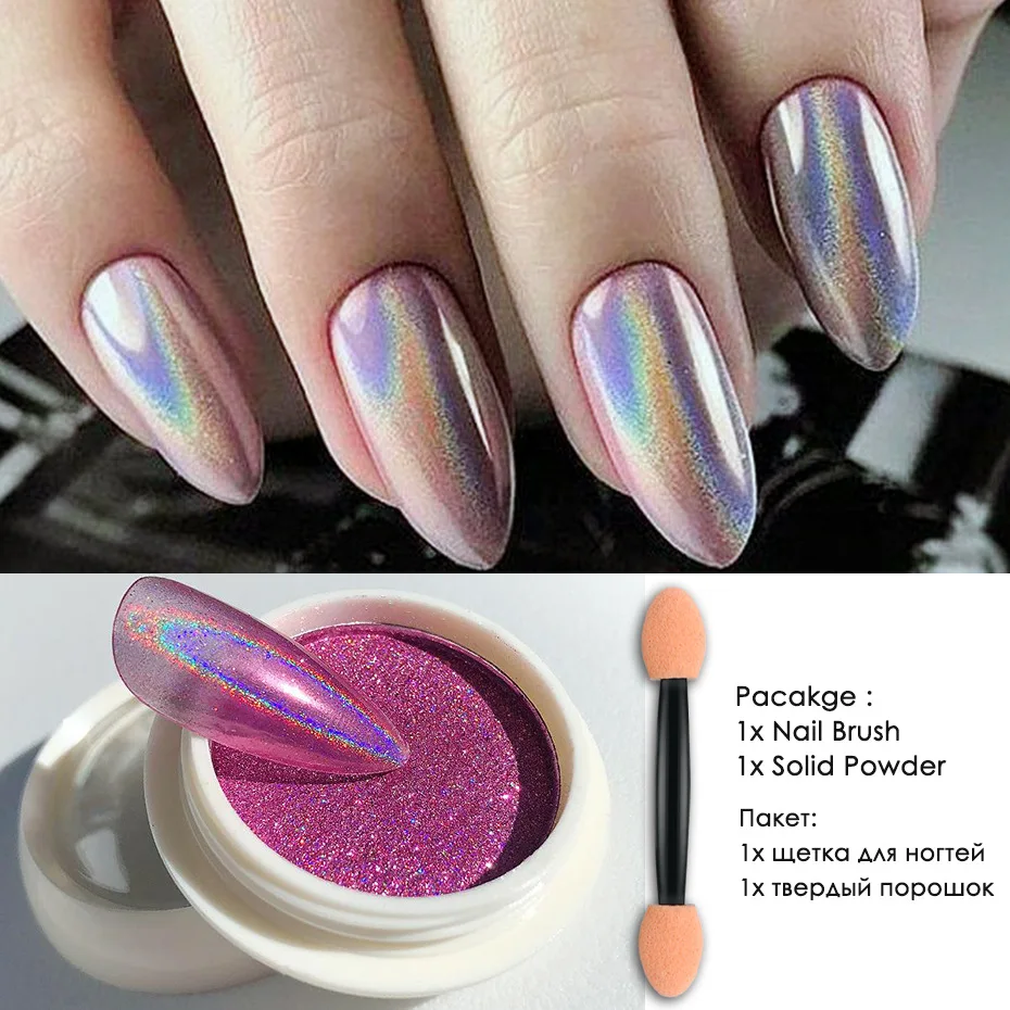 

1 Nail Solid Magic Mirror Powder Ins Aurora Aperture Laser Mirror Powder with Brush Nails Nail Decoration
