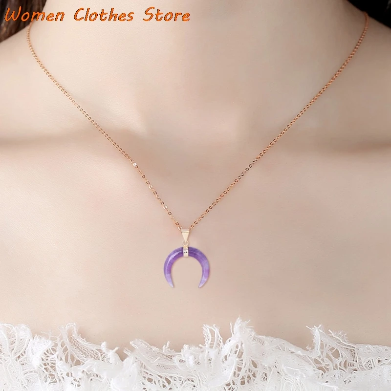 

Women Necklace Pendant Jewelry Crystal Semi-precious Stone Moon Pendant Crescent Necklace Pendant