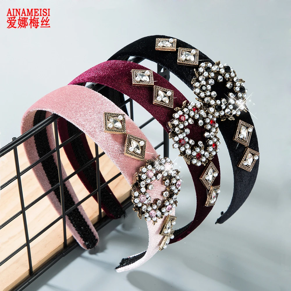 AINAMEISI повязки на голову в стиле барокко модные жемчужные для волос цветок красный