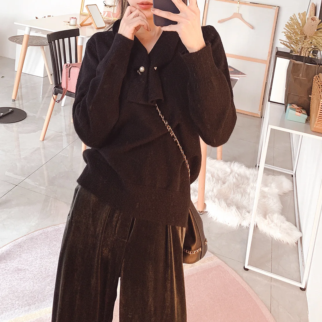 

Women Sweater Pullover Rabbit Hair Long Sleeve Knit Sweater Women Pullover Stitching Casual Korean Sweater Women Autumn Winter