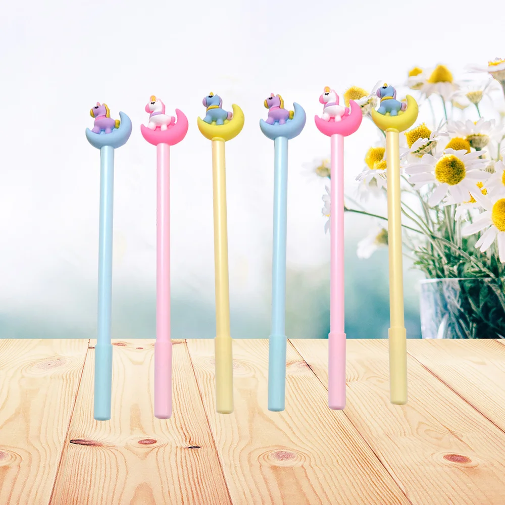 

12pcs Cartoon Moon Black Pens Student Supplies Pen Girls Boys Writing Pen Kids Gift for Office School(Pink/Blue/Yell