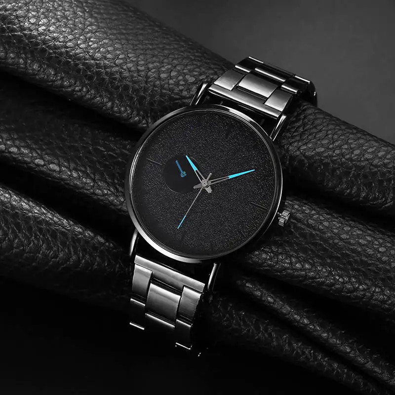 Черные мужские s стальная лента для часов простые кварцевые деловые наручные