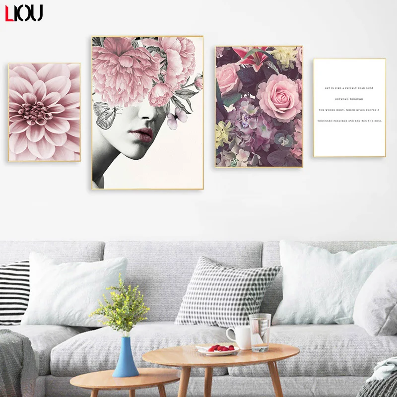 Женская настенная дверь цветок черный белый с розовым цитаты скандинавский