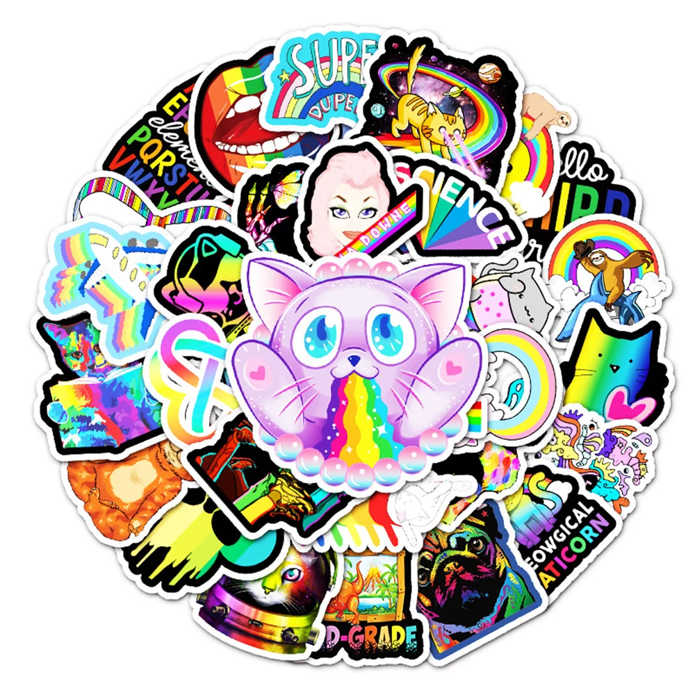 

10/30/50PCS Personality Creative Rainbow Colorful Sticker Suitcase Guitar Fridge Sticker Graffiti Decoration Toy Wholesale