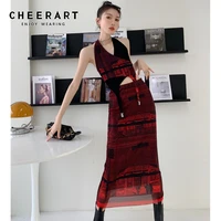 cheerart punk vintage high waisted mesh skirt womens 2021 summer red ladies long midi skirts trend high fashion bottoms