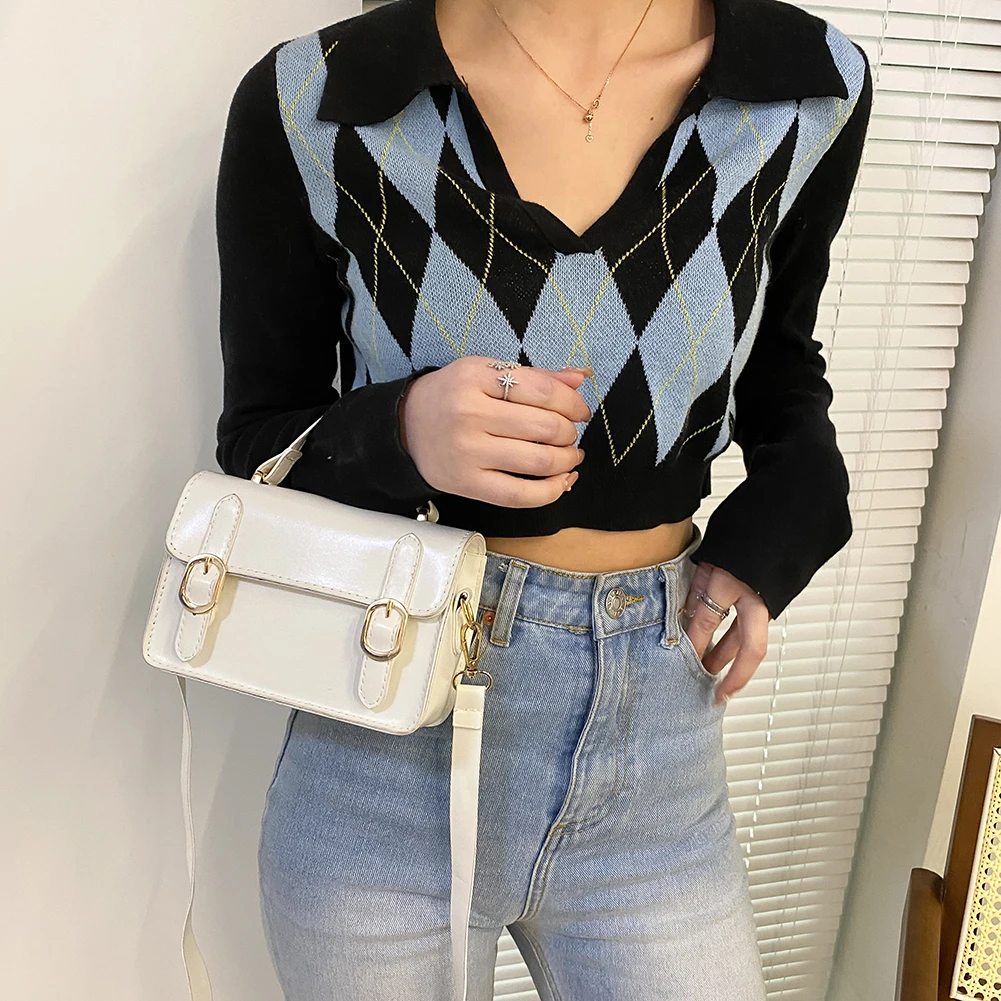 

Fashion Women Pure Color Flip Shoulder Bag Youth Ladies Simple Versatile Bag Retro PU Leather Ladies Crossbody Bag