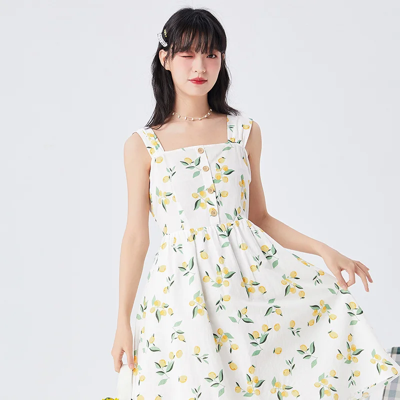 

SEMIR Dress Female Holiday Style Women Fresh Printed Cotton Linen Suspender Dress 2021 Summer New Thin Women Dresses